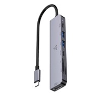 SBOX USB hub H-999, USB-C na 2x USB-A, 2x USB-C, HDMI, microSD, sivi