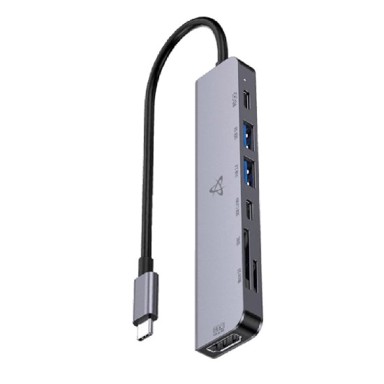 SBOX USB hub H-999, USB-C na 2x USB-A, 2x USB-C, HDMI, microSD, sivi