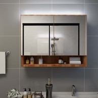LED kupaonski ormarić s ogledalom boja hrasta 80x15x60 cm MDF