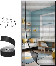 NIKCORP Magnetna mreža protiv komaraca za balkonska vrata, automatsko zatvaranje, staklena vlakna, 90 x 210 cm, crna