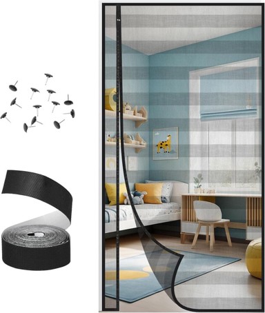 NIKCORP Magnetna mreža protiv komaraca za balkonska vrata, automatsko zatvaranje, staklena vlakna, 90 x 210 cm, crna