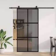 Klizna vrata s priborom od kaljenog stakla tamnoprozirna 102,5x205 cm crna