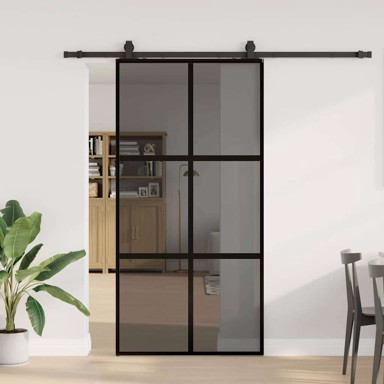 Klizna vrata s priborom od kaljenog stakla tamnoprozirna 102,5x205 cm crna