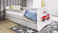 Drveni dječji krevet Vatrogasci s ladicom, 180x80 cm, bijeli