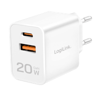 LOGILINK Brzi zidni punjač GaN, USB-C i USB-A, PD, PPS, 20 W, bijeli