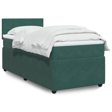 Krevet Box Spring s madracem, 90 x 190 cm, baršunasti, tamnozeleni