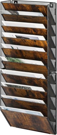 NIKCORP Zidni organizator za dokumente, 10 pretinaca, drveni, 33 x 18 x 82,4 cm, crni
