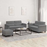3-dijelni set sofa s osloncem za noge od mikrovlakana, tamno siva