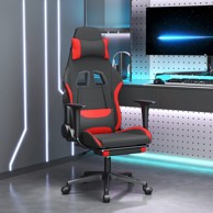 Masažna gaming stolica od tkanine s osloncem crno-crvena
