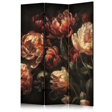 Paravan Veličanstveni tulipani, Buket crvenih i bijelih cvjetova na crnoj pozadini, 135 x 172 cm