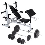 Klupa za dizanje utega sa stalkom i setom utega, 90 kg