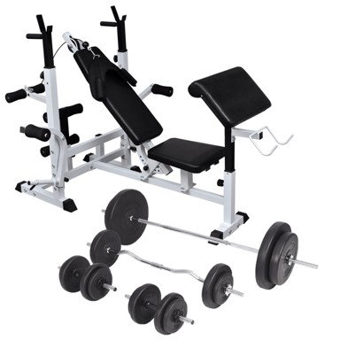 Klupa za dizanje utega sa stalkom i setom utega, 90 kg