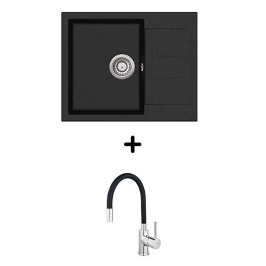 Set sudopera i slavine Helika Tesa Sqt102-aw + Shr Ferro Flexy, crna