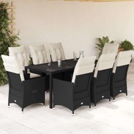 Vrtna garnitura, 9-dijelni set s jastucima, 190 x 90 x 75 cm, s podignutom nogom, crna