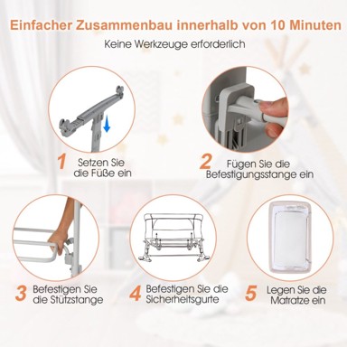 COSTWAY Krevetić za bebe, 3u1, s madracem, bočni krevetić, nosiljka, bež