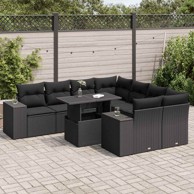 9-dijelni set vrtnih sofa s jastucima crni od poliratana