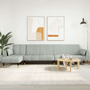 Kutna garnitura na razvlačenje baršun s naslonom za ruke, 275x40x70 cm, svjetlosiva 
