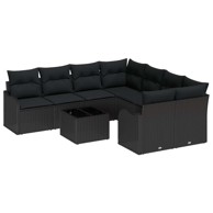 9-dijelni vrtni sofa set s jastučićima, poli ratan, crni 