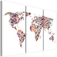 Slika Map of the World pixels triptych 60x40