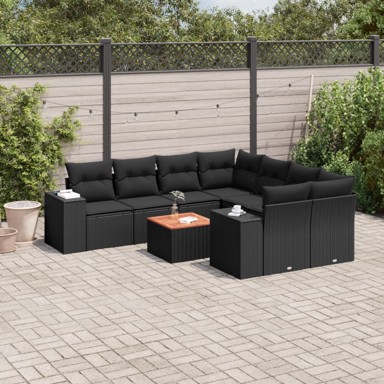 9-dijelni set vrtnih sofa s jastucima crni od poliratana