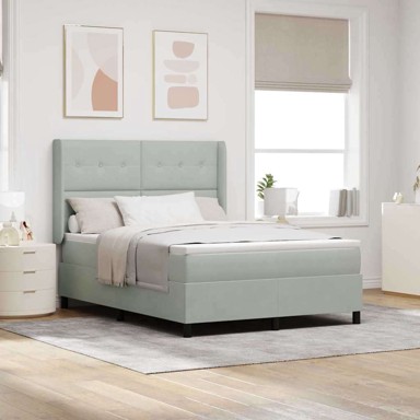 Box Spring krevet s madracem i LED svjetlom, baršun, 140x190 cm, svijetlosiva