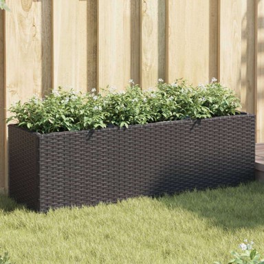Vrtna sadilica s 3 posude, 105 × 30 × 32 cm, poliratan, crna, 1 kom