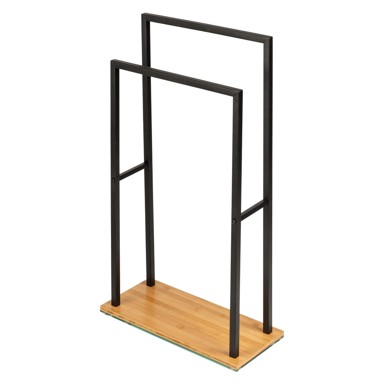 WENKO Crni stalak za ručnike s bambusovom bazom