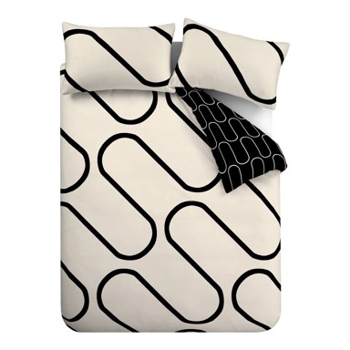 CATHERINE LANSFIELD Posteljina Linear Curve za bračni/produženi krevet 230x220 cm Crna/bež