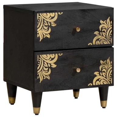 Noćni ormar s ladicama 40×33×46 cm čvrsto drvo manga, crni