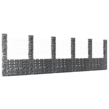 Gabionska košara U-oblika sa 6 stupova 620x20x200 cm željezna