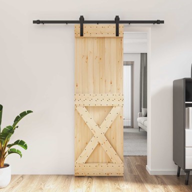 Klizna vrata 70x210 cm od masivne borovine, prirodna i crna