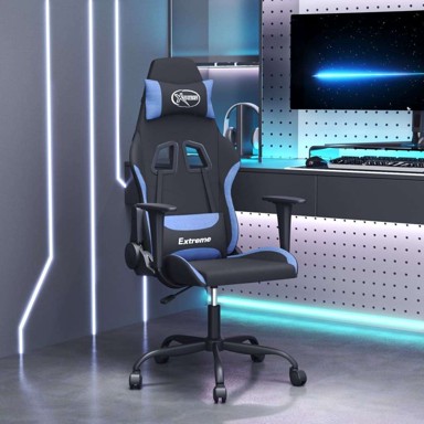 Gaming stolica, crno-plava, tkanina, bez naslona za noge