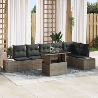 7-dijelni set vrtnih sofa s jastučićima, poli-ratan, siva