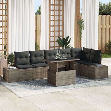 7-dijelni set vrtnih sofa s jastučićima, poli-ratan, siva