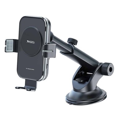 YESIDO Držač za mobitel s bežičnim punjenjem C118, crni, produljiva ruka, 15 W