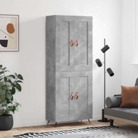 Visoka komoda siva betona 69 5x34x180 cm od konstruiranog drva, drvena vrata
