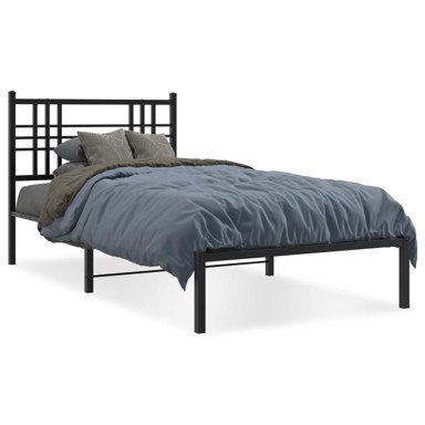 Metalni okvir za krevet s uzglavljem crni 100x190 cm