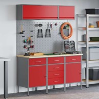 Set radnih ormarića s ladicama i pohranom (set 8 kom), 150 x 55 x 200 cm, crvena