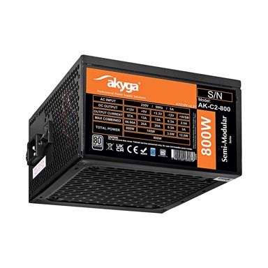 AKYGA Napajanje AK-C2-800, ATX, 800W, P4+4 2x PCI-E, Molex, ventilator 120mm