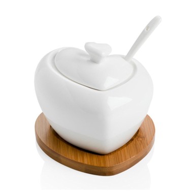 BRANDANI Porculanska posudica za šećer sa žlicom i podmetačem od bambusa Heart