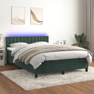 Krevet box spring s madracem LED tamnozeleni 140x190 cm baršun
