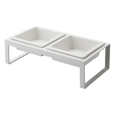 YAMAZAKI Set zdjela Tower za ljubimce s postoljem, bijele