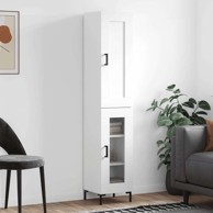 Visoka komoda bijeli 34 5x34x180 cm od konstruiranog drva , staklena vrata