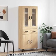 Visoka komoda hrasta sonome 69 5x34x180cm od konstruiranog drva , vrata 2 ladice
