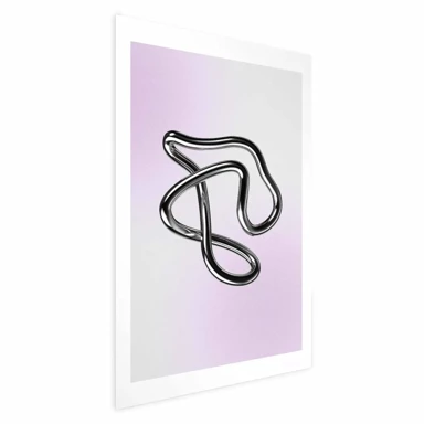 Plakat Srebrne zamršenosti, fluidna metalna figura na pozadini s prijelazom boja, 60x90 cm