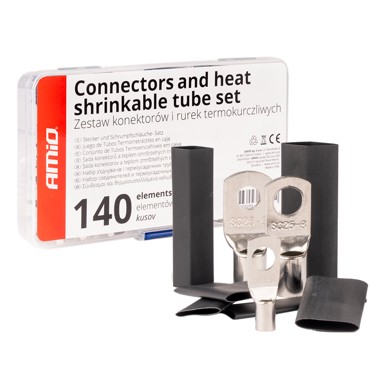AMIO Set kabelskih stopica i termoskupljajućih bužira, kutija, 140 kom