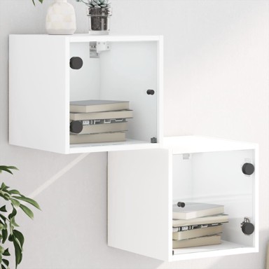 Noćni ormarići sa staklenim vratima 2 kom bijeli 35x37x35 cm