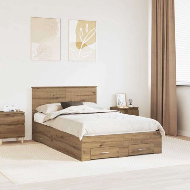 Okvir za krevet s ladicama hrastovina 120 x 190 cm
