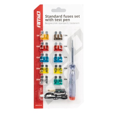 AMIO Set Standardnih auto osigurača, MIX, blister 10 kom, s ispitivačem, višebojni