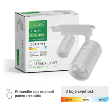GREEN TECH LED šinska svjetiljka L068, 30 W, 3CCT, bijela